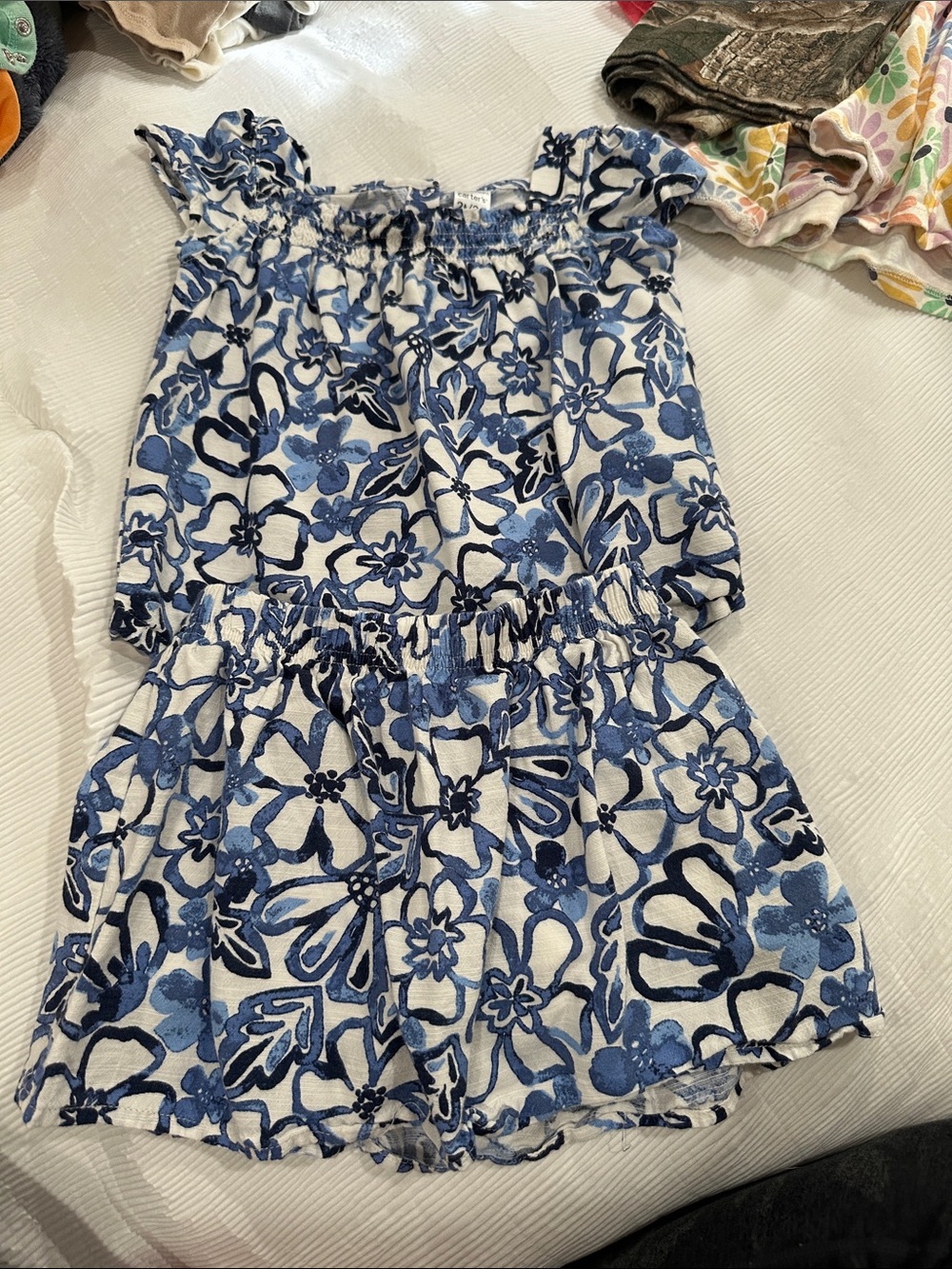 Girls Blue Floral Two-Piece Skirt Set